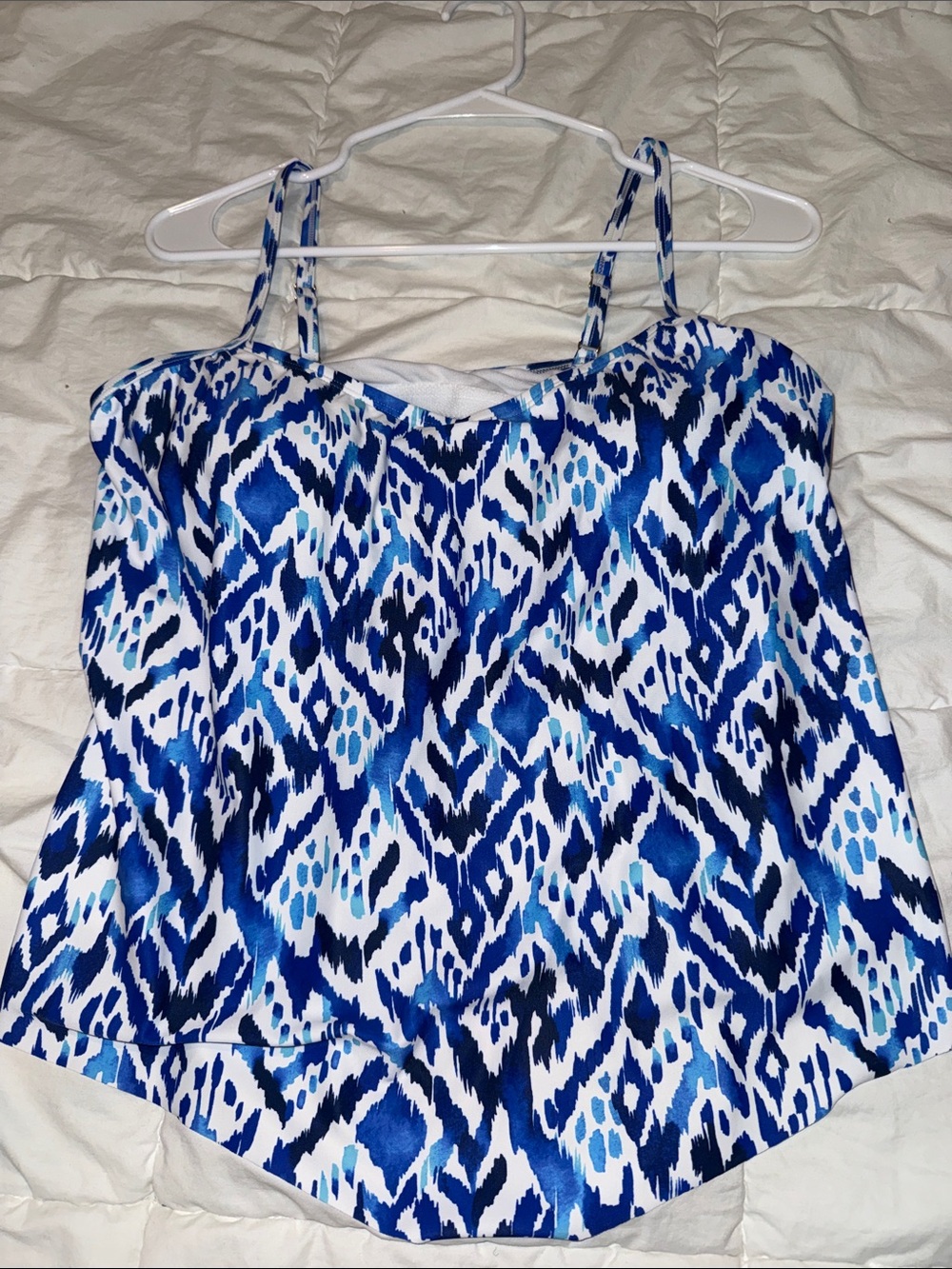 Blue Patterned Women's Swim Cami with Adjustable Straps